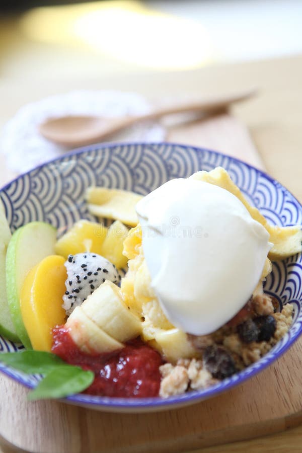 Fruit with Vanilla Ice Cream Stock Image Image of apple, frozen 33699679