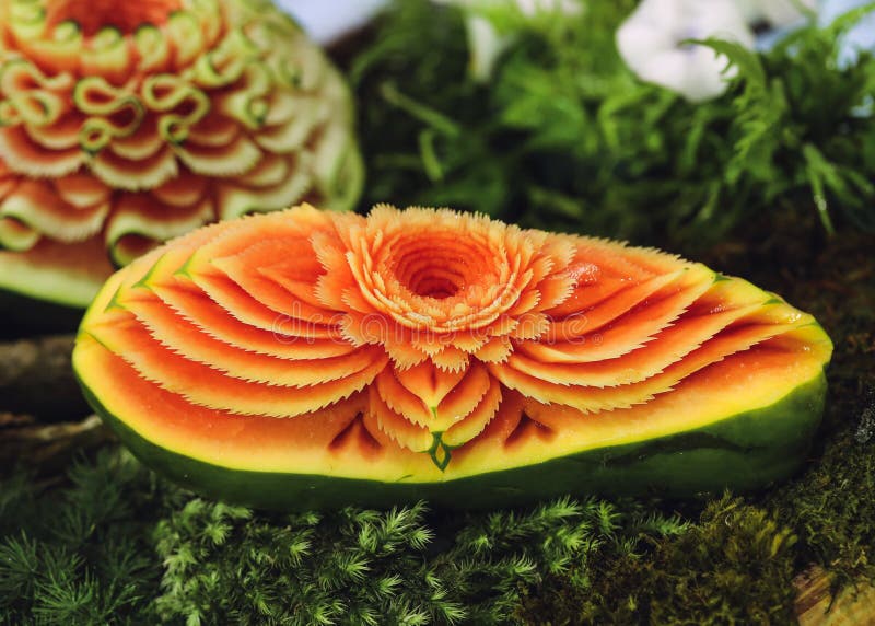 Fruit and Vegetable Carvings, Display Thai Fruit Carving Stock Image