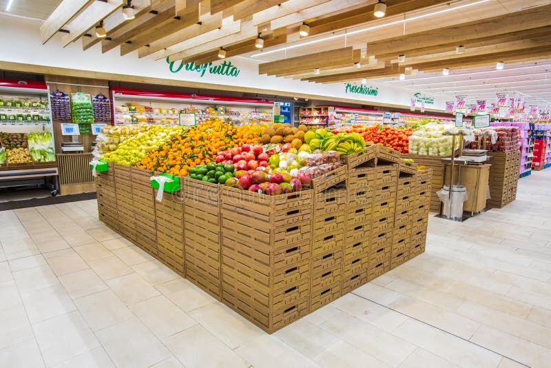 Fruit and vegetable department with numerous varieties