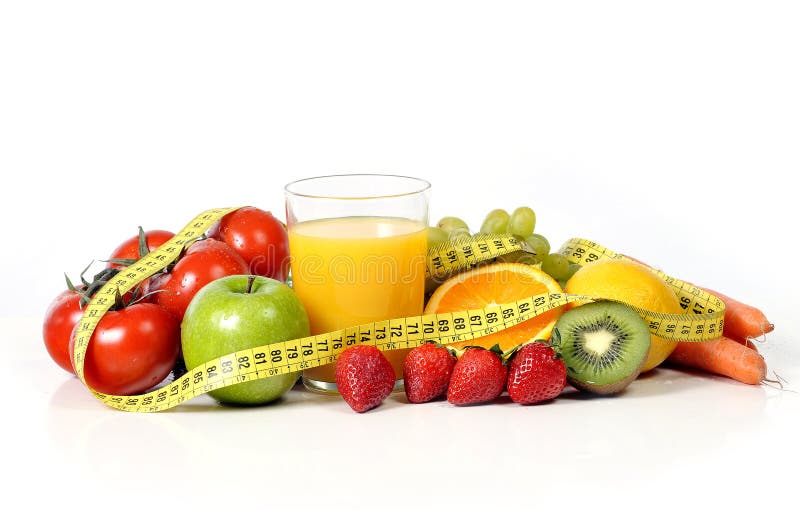 Fruit , Vegetables and Orange Juice in Measure Tape Stock Photo - Image ...