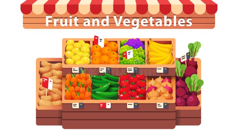 Fruit, Vegetables Supermarket Shop Aisle or Stall Stock Vector - Illustration of carrot, organic: 192400988 Fruit, Vegetables Supermarket Shop Aisle or Stall Stock Vector - Illustration of carrot, organic: 192400988