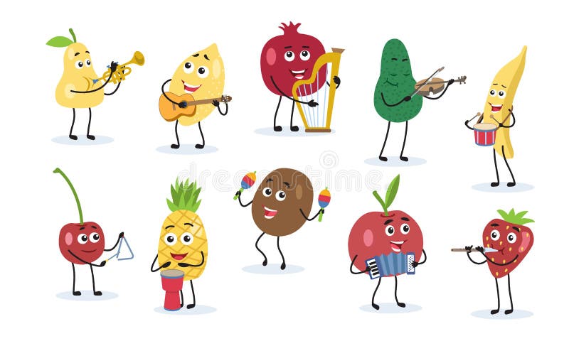Funny cartoon Fruit vitamin orchestra vector illustration