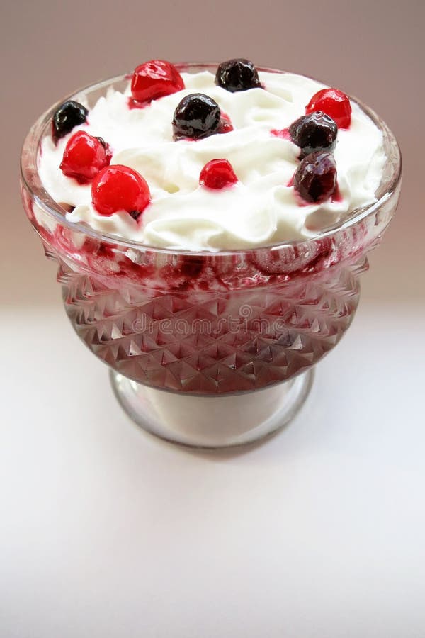 Dish Of Fruit Cocktail With Whipped Cream Stock Photo Image of clear