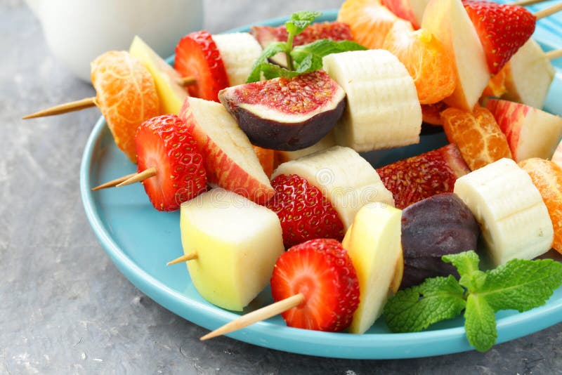 Fruit on Wooden Skewers Dessert Stock Photo Image of closeup, salad