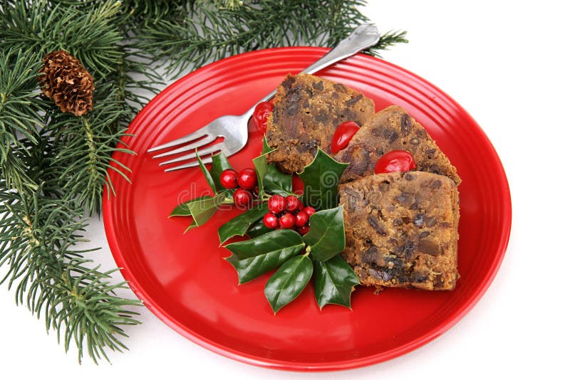 Fruitcake on Red Plate
