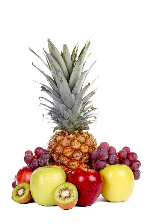 Assortment of fresh fruits on white background