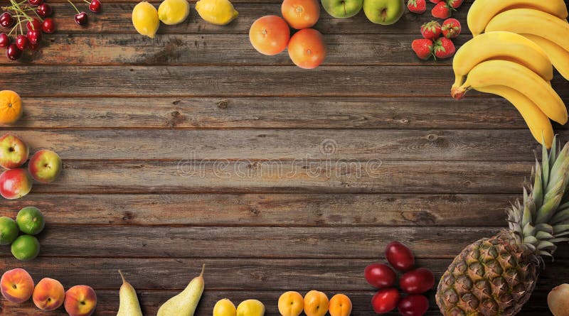 Fruits Background. Food Photography Different Types of Fruits on a Wooden  Background. Copy Space Stock Photo - Image of apple, rustic: 191464728