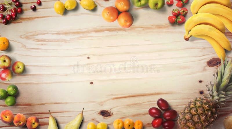 Fruits Background. Food Photography Different Types of Fruits on a Wooden  Background. Copy Space Stock Photo - Image of season, food: 191464762