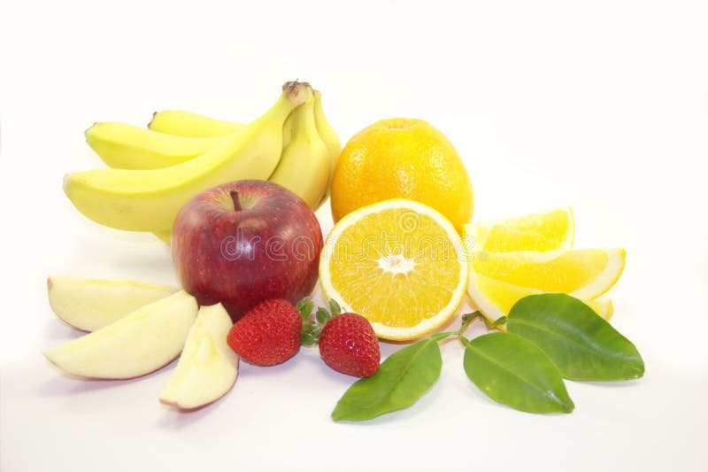 Bananas Oranges Apples And Lemons In A Wicker Basket Stock Photo