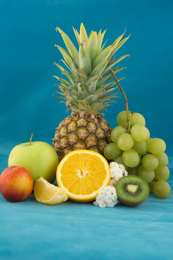 Fruits on blue