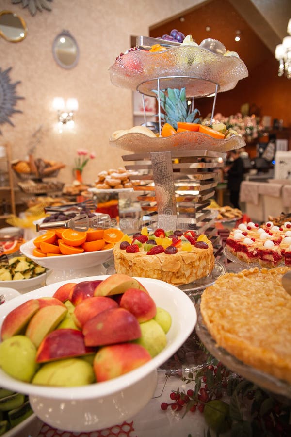 Fruits and Desserts in the Buffet Restaurant Stock Photo Image of