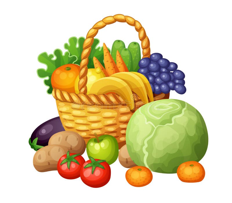 Illustration Fruits Et Légumes Dessin Fruits Et Légumes Dans Le Panier Illustration De Vecteur De Dessin