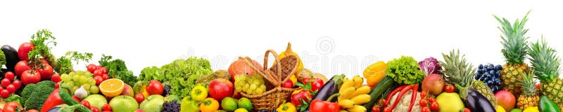 Fruits et légumes panoramiques de collection pour le skinali d'isolement