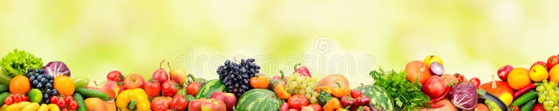 Fruits frais et légumes panoramiques de collection sur le backg jaune