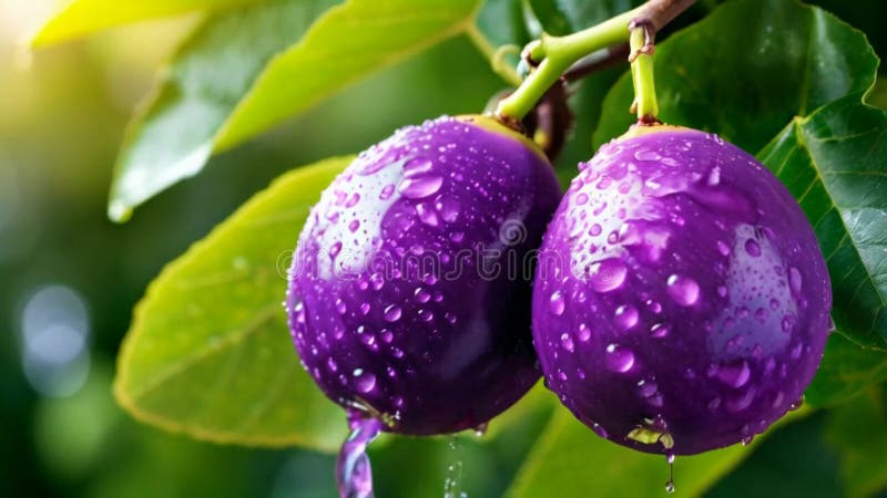 Fruits frais vifs de la passion violet sur une branche. illustration libre de droits