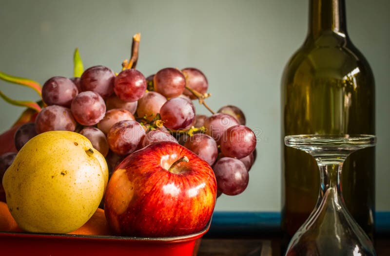 Fruits and a Glass of Wine. Stock Photo Image of ripe, bowl 60723102