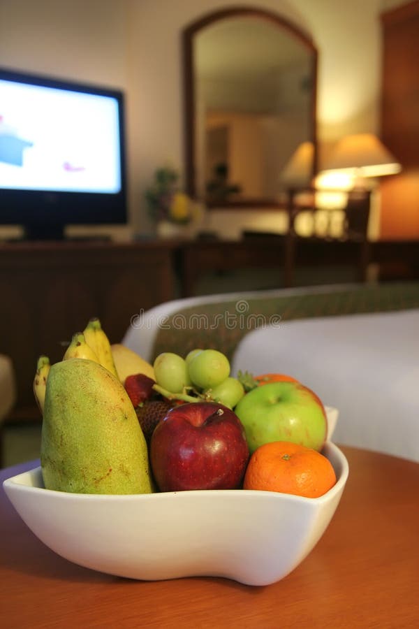 Fruits in hotel room stock photo. Image of bowl, five 9096068