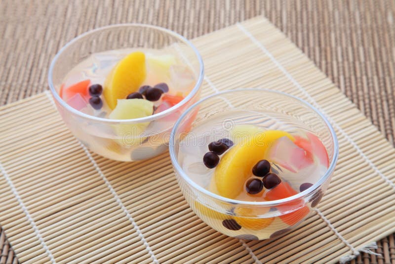 Fruits Mitsumame Japanese Dessert Isolated on Table Stock Photo Image
