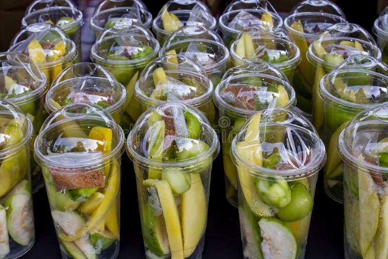 Fruits Mix is Sold in Plastic Cup. Stock Photo Image of tourist