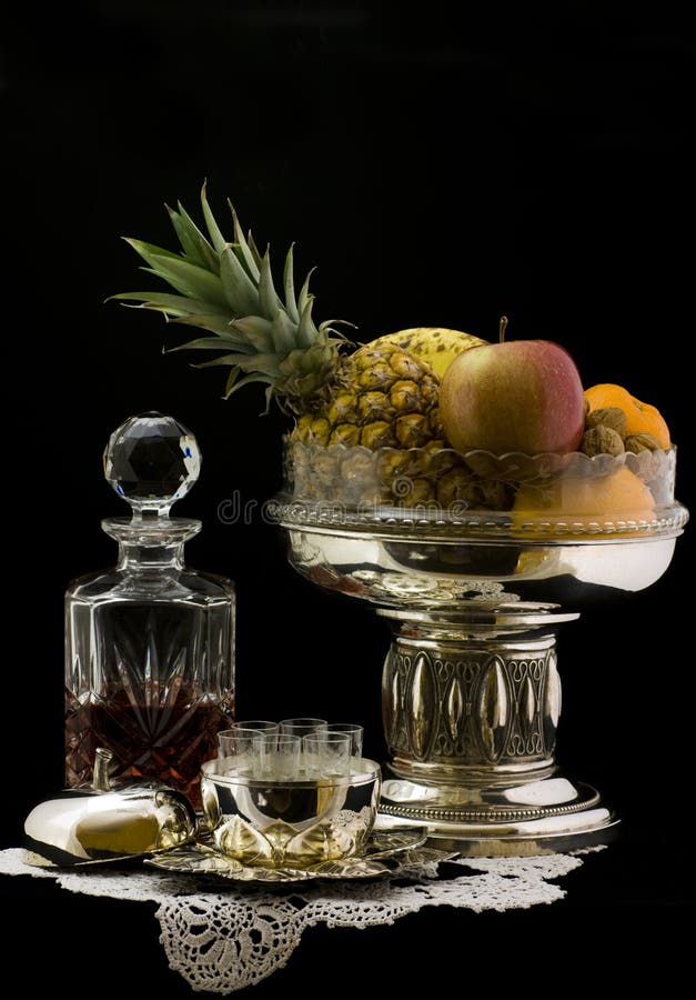 Fruits in a silver bowl