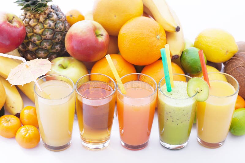 Fruits smoothies, summer cool drinks top view macro royalty free stock image