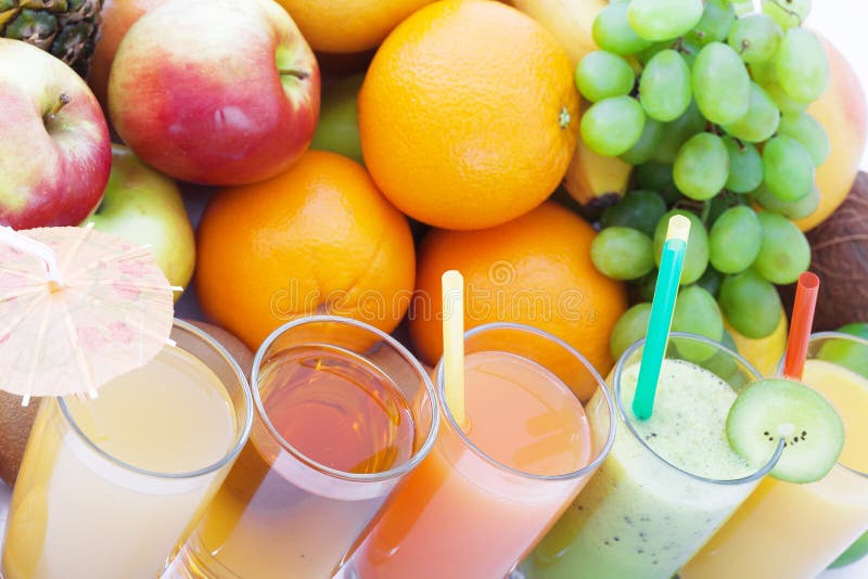 Fruits smoothies, summer cool drinks top view macro royalty free stock image
