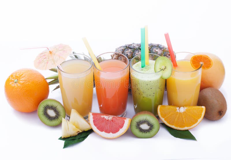 Fruits smoothies, summer cool drinks top view macro stock photography