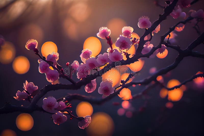 Fruits tree blooming, generative AI stock illustration