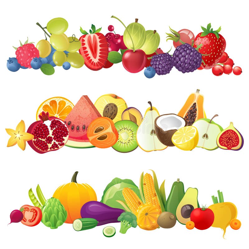 Fruits vegetables and berries borders royalty free illustration Fruits vegetables and berries borders royalty free illustration