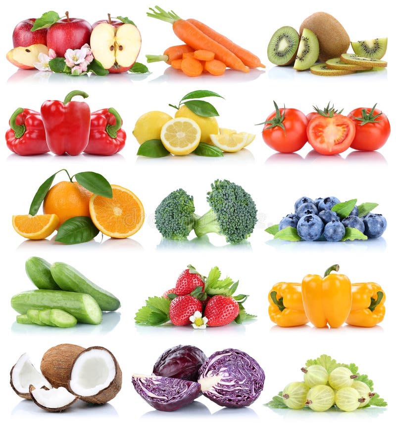Fruits and Vegetables Collection Isolated Orange Apple Cabbage T Stock