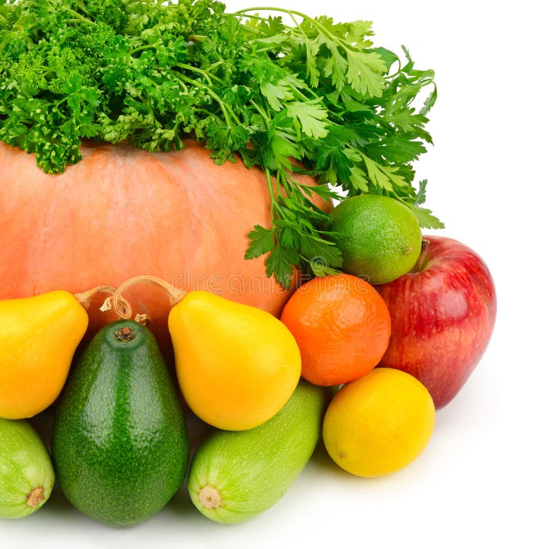 Fruits and Vegetables on a White Background Stock Image Image of