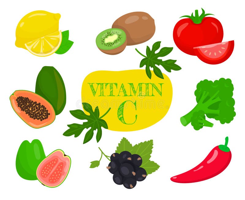 Fruits and vegetables highest in vitamin C. Nutrition and healthy eating concept