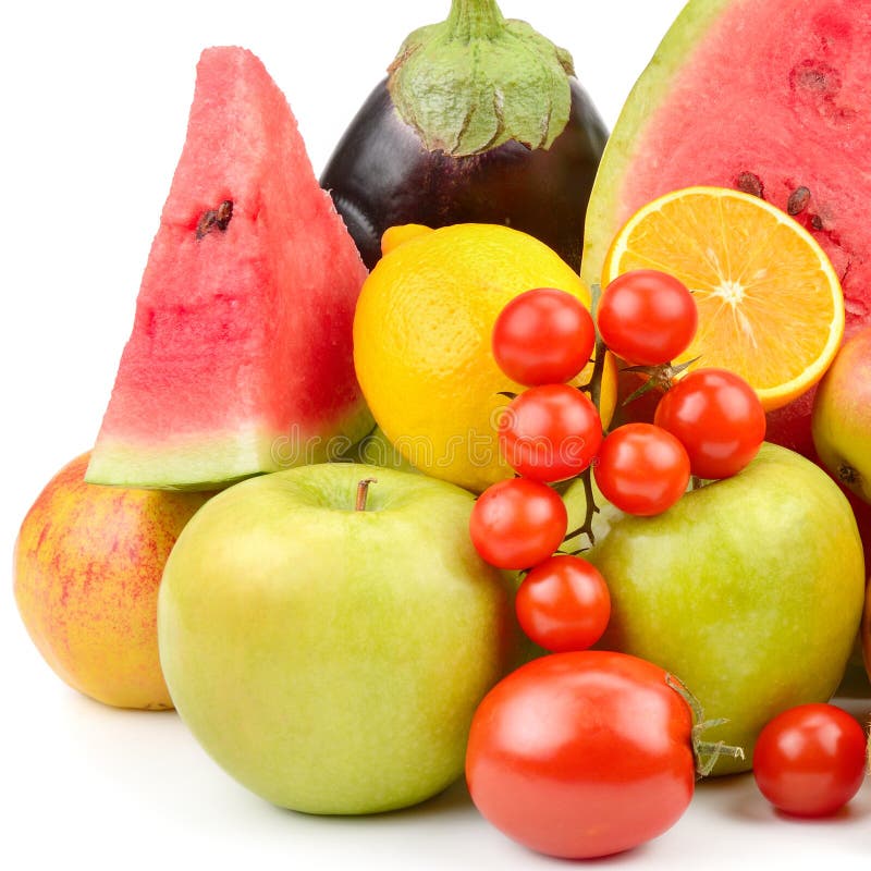 Fruits and Vegetables Isolated on White Background Stock Photo Image