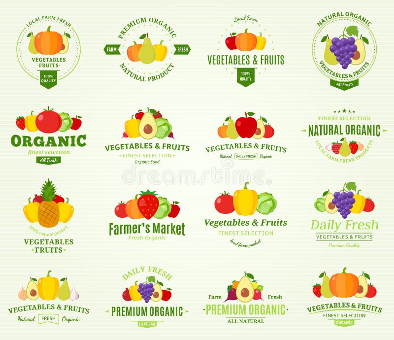 Fruits and Vegetables Logos, Labels and Design Elements Stock Vector ...