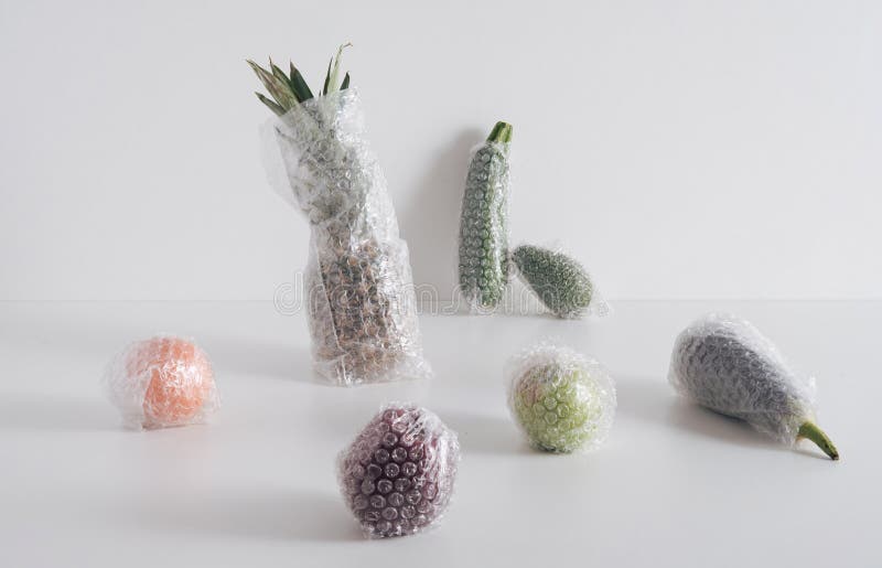 Fruits and Vegetables Packaged in Plastic Wrap Stock Image Image of