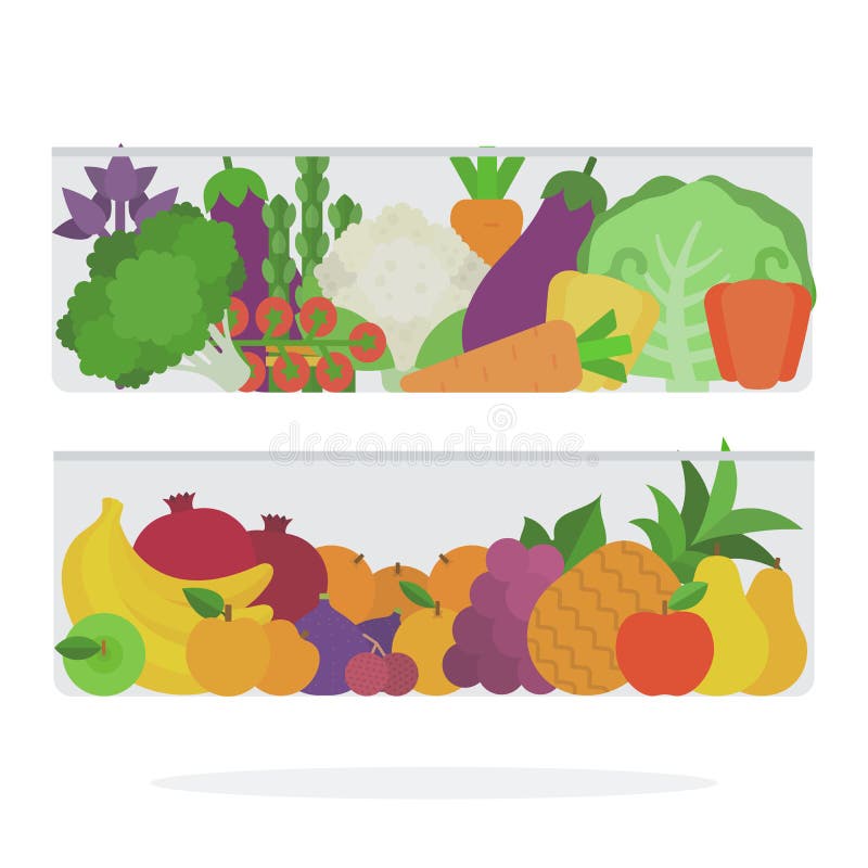 Fruits and Vegetables in the Refrigerator Drawer Flat Isolated Stock