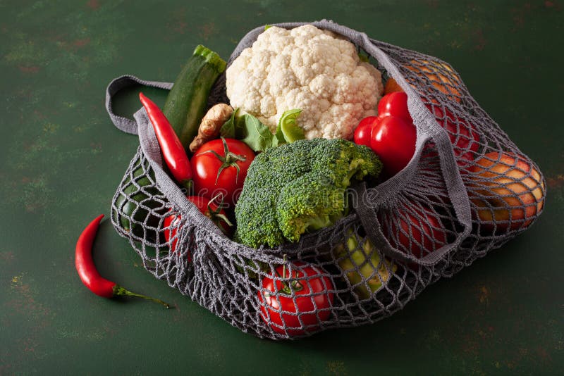 Fruits Vegetables in Reusable Mesh Cotton Bag, Plastic Free Zero Waste