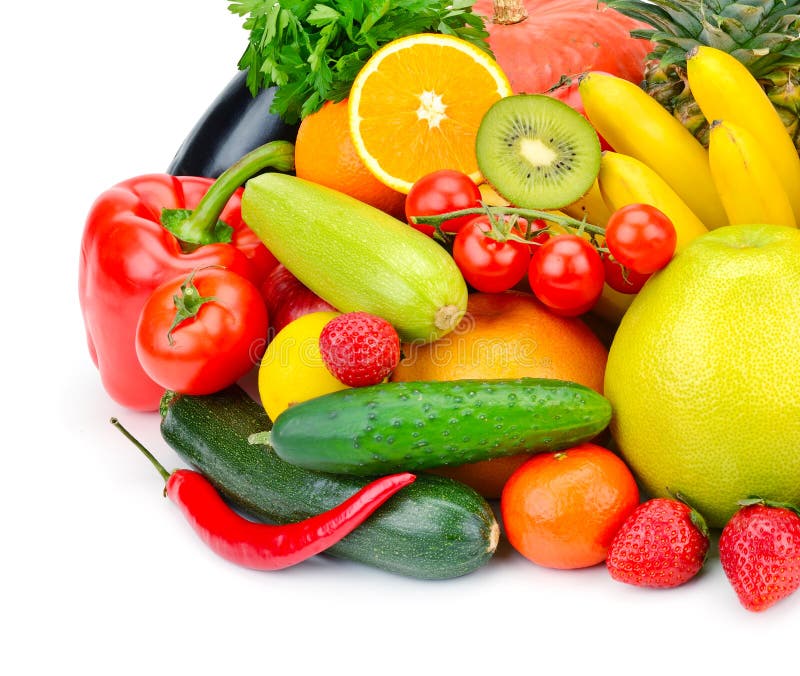 Fruits and Vegetables on White Background. Top View. Fr Stock Image