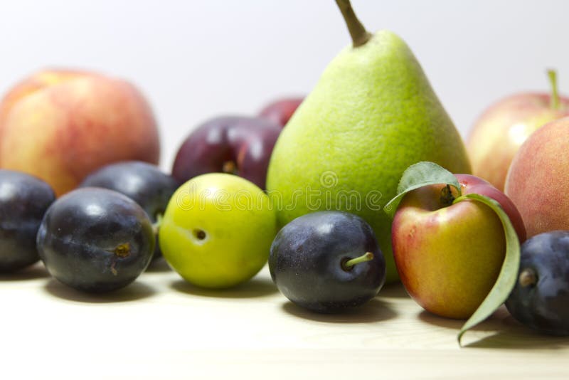 Fruits on the white background.Close up.