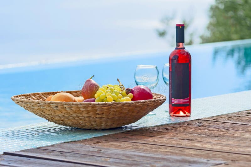 Fruits and Wine in Poolside Stock Image Image of apple, alcohol 84936449