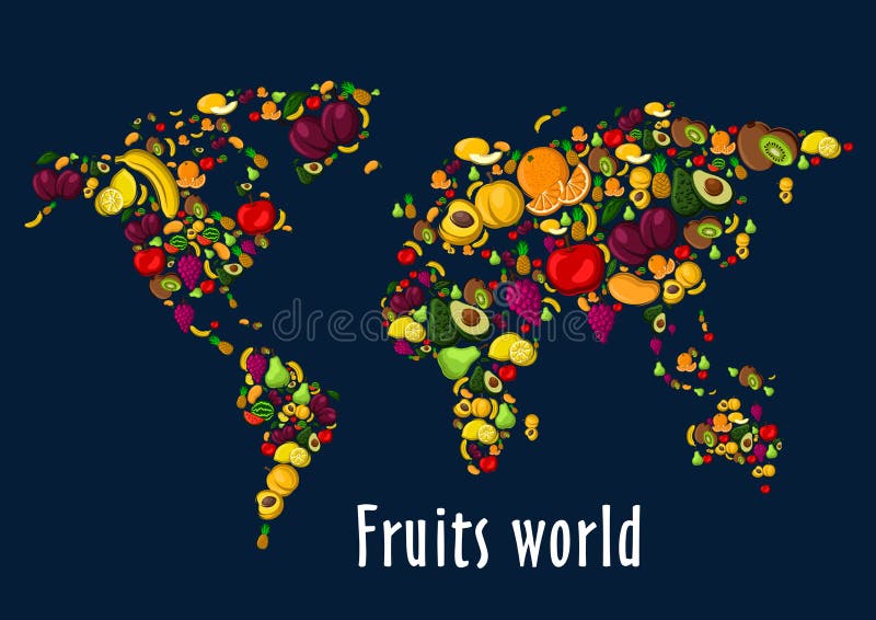 Fruits world map placard background