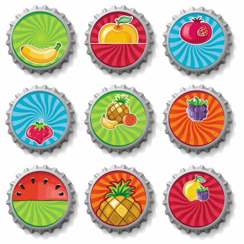 Fruit juice bottle caps stock vector. Illustration of juice 15012798