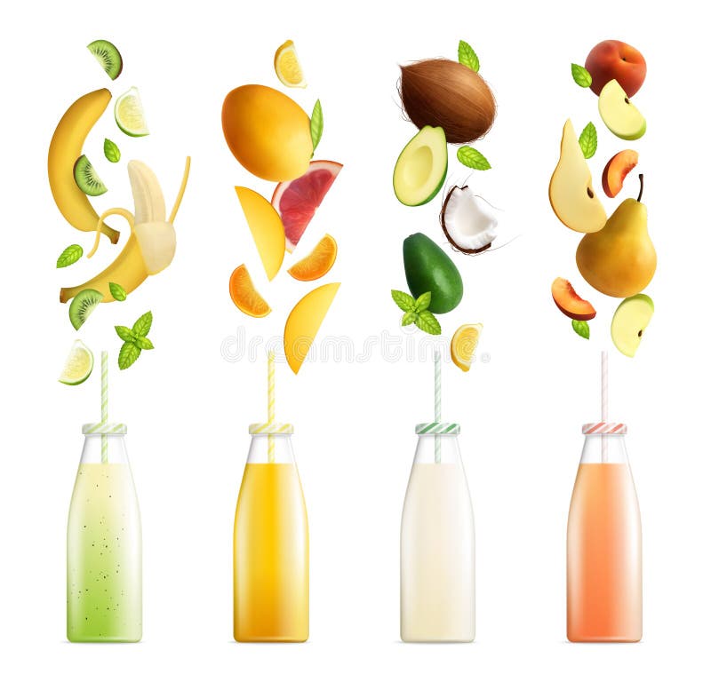 Fruity Smoothies Realistic Collection stock illustration Fruity Smoothies Realistic Collection stock illustration