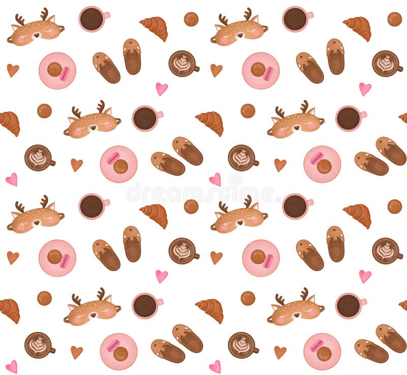 Frukosttid sömlöst mönster bra morgonflickans bakgrundsmönster, sömnmaskmönster för kaffemönster, paketdesign flickor vektor illustrationer