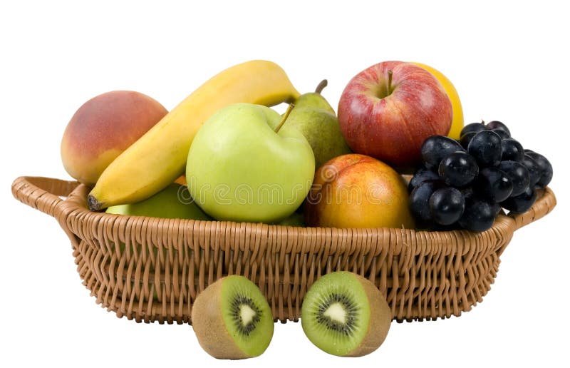 A basket full of assorted fruits. Isolated on white. A basket full of assorted fruits. Isolated on white