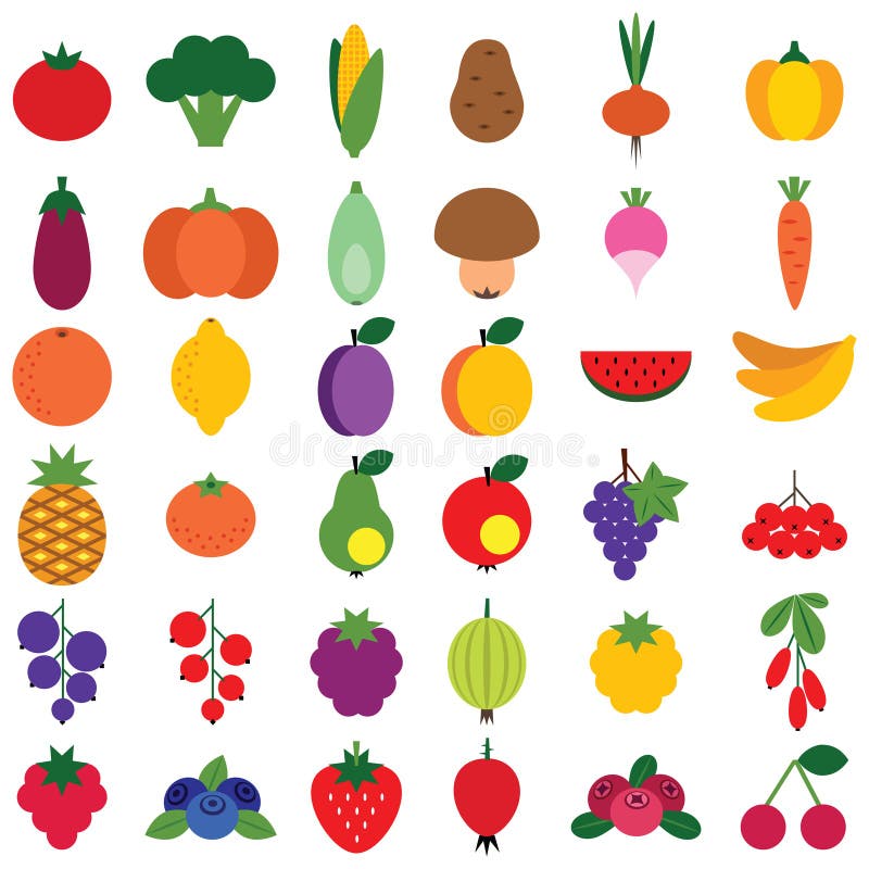 Frukt- och grönsakuppsättning stock illustrationer Frukt- och grönsakuppsättning stock illustrationer