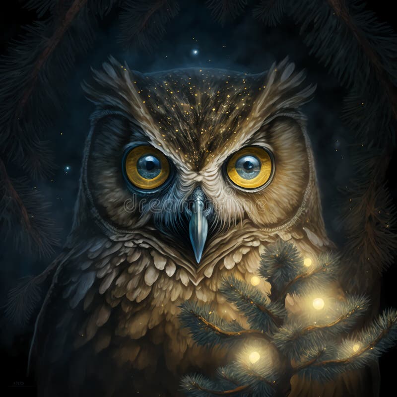 Frumoasă bufniță înțeleaptă într-o pădure fabuloasă de iarnă în ajunul Crăciunului. ilustrare generată de Ai vector illustration