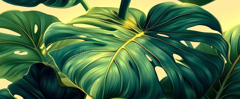 Frunze abstracte și fond botanic cu un design verde al pădurii tropicale, cu frunze de monsteră stock image