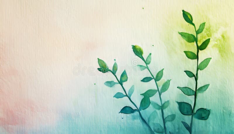 Frunze de culoare verde blândă pe fond roz și teal A Soft and Serene Nature Illustration royalty free illustration
