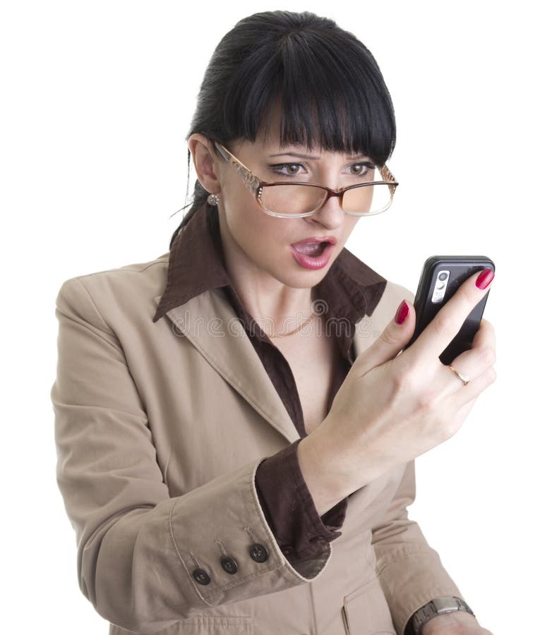 Frustrated business woman with cell phone stock image Frustrated business woman with cell phone stock image